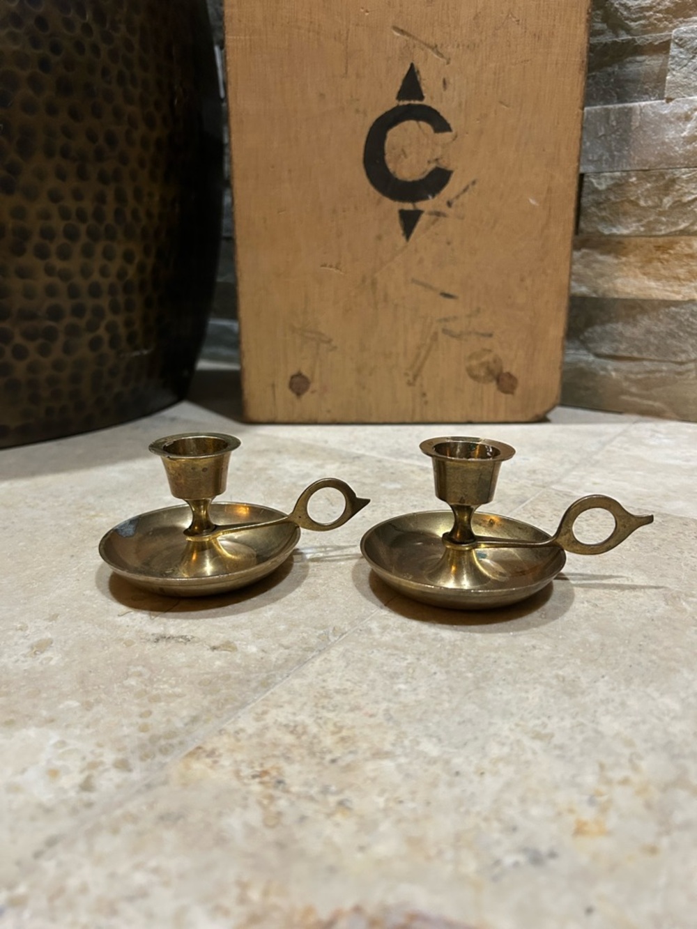 Pair of Vintage Brass Chamber stick Candle Holders - Picture 7 of 15